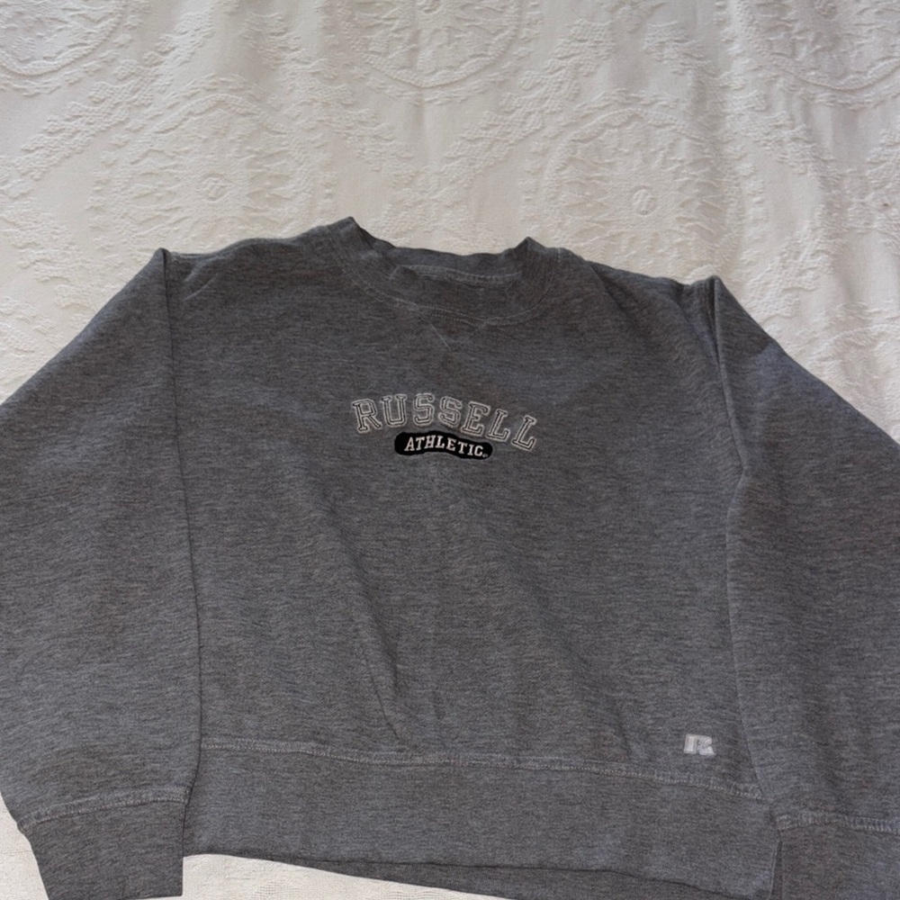 Gently Loved Russell Athletic Charcoal Crewneck Crop Sweatshirt